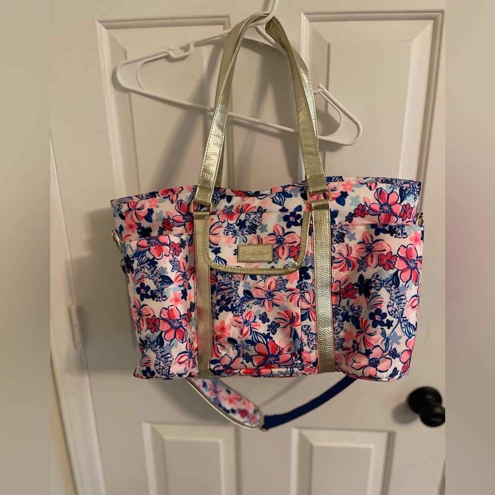 Lilly Pulitzer floral cooler with gold accents NWOT